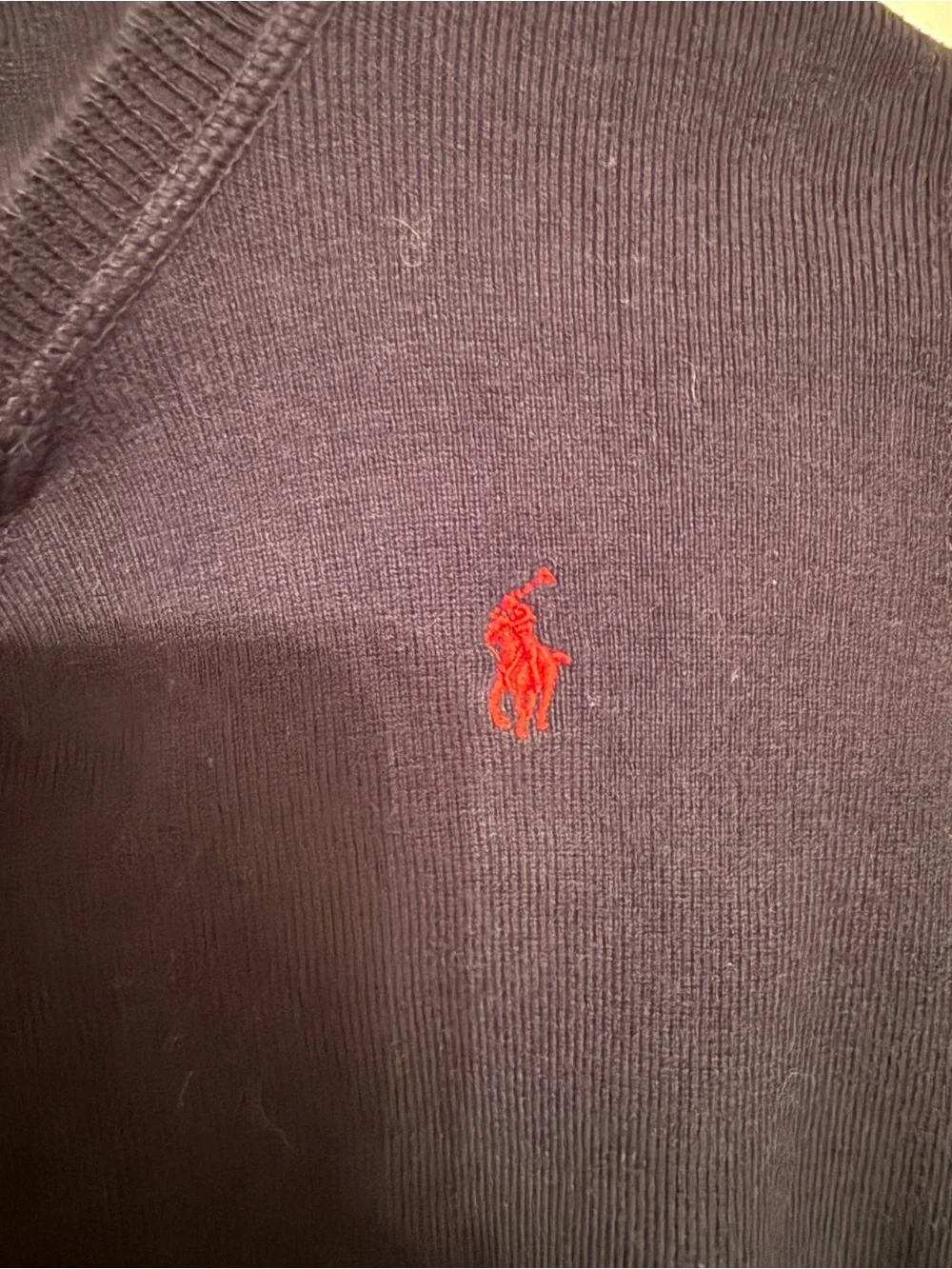 Ralph Lauren Navy Crewneck Sweater with Red Pony Embroidery